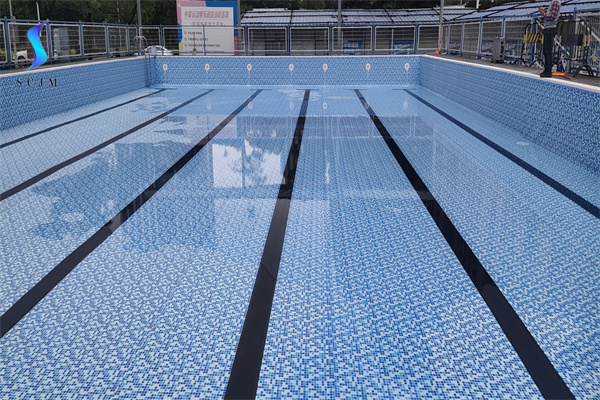 室外泳池防水膠膜施工完畢效果圖